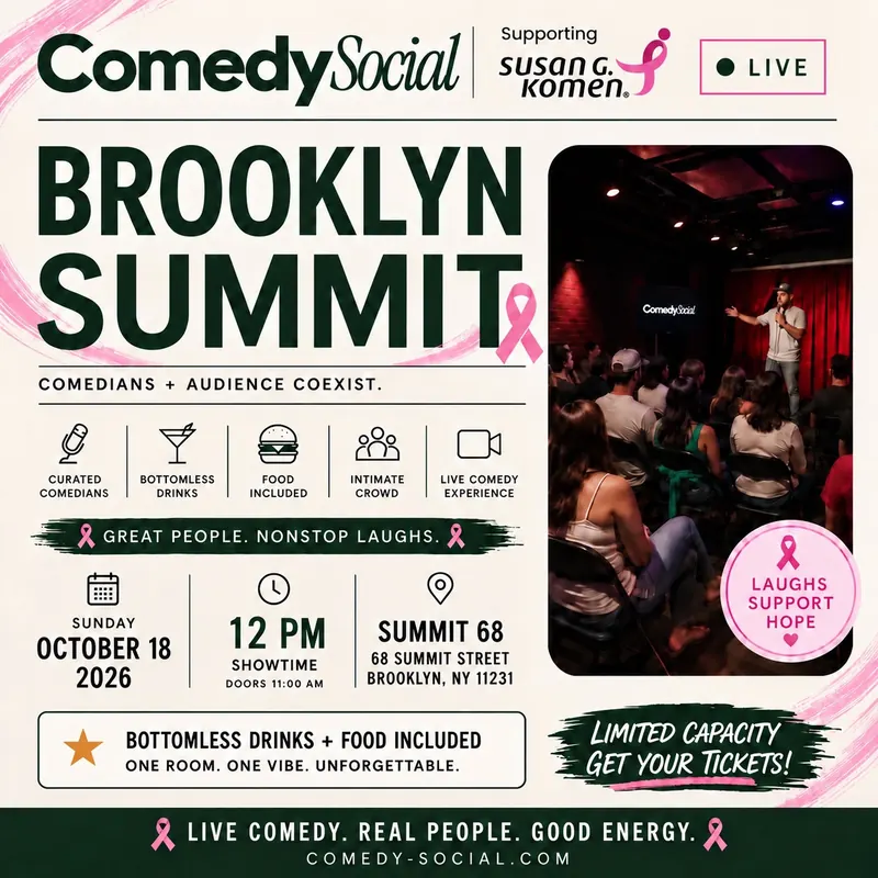 The Brooklyn Summit flyer: Sunday, October 18, 2026, 12 PM, Summit 68, supporting Susan G. Komen